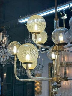 Modern Murano Glass and Brass Globe Chandelier