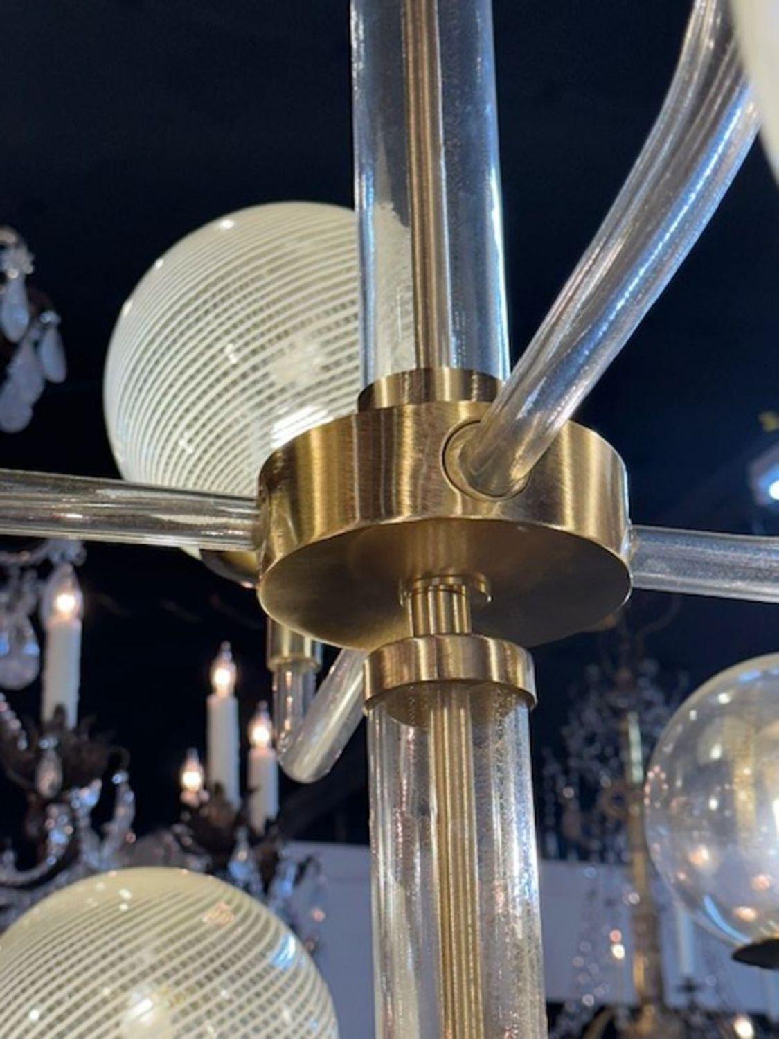 Modern Murano Glass and Brass Globe Chandelier In Good Condition In Dallas, TX