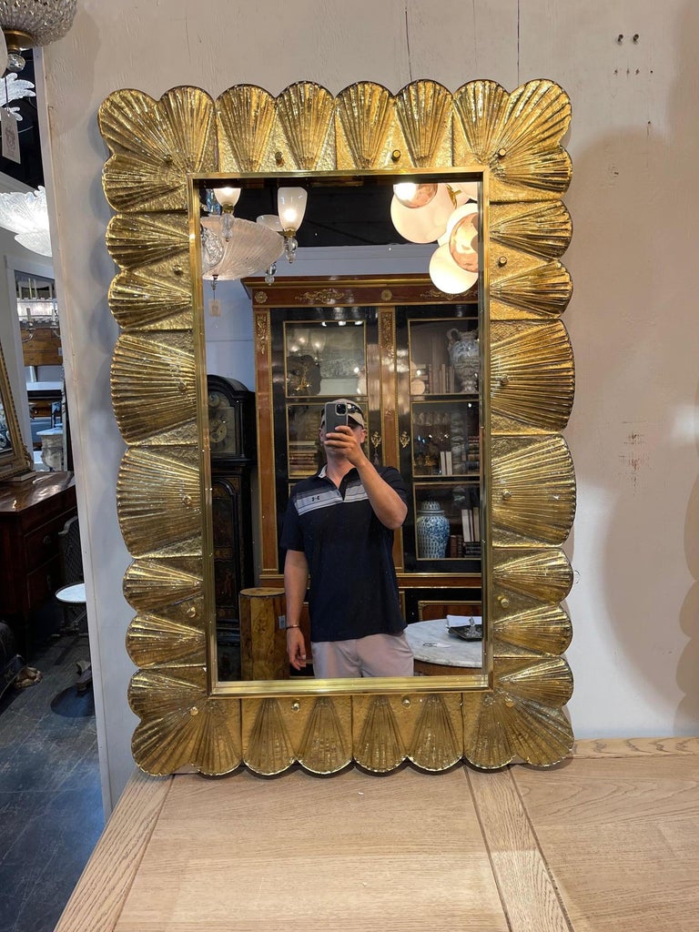 Modern Murano Glass and Brass Gold Ruffle Mirror For Sale at 1stDibs