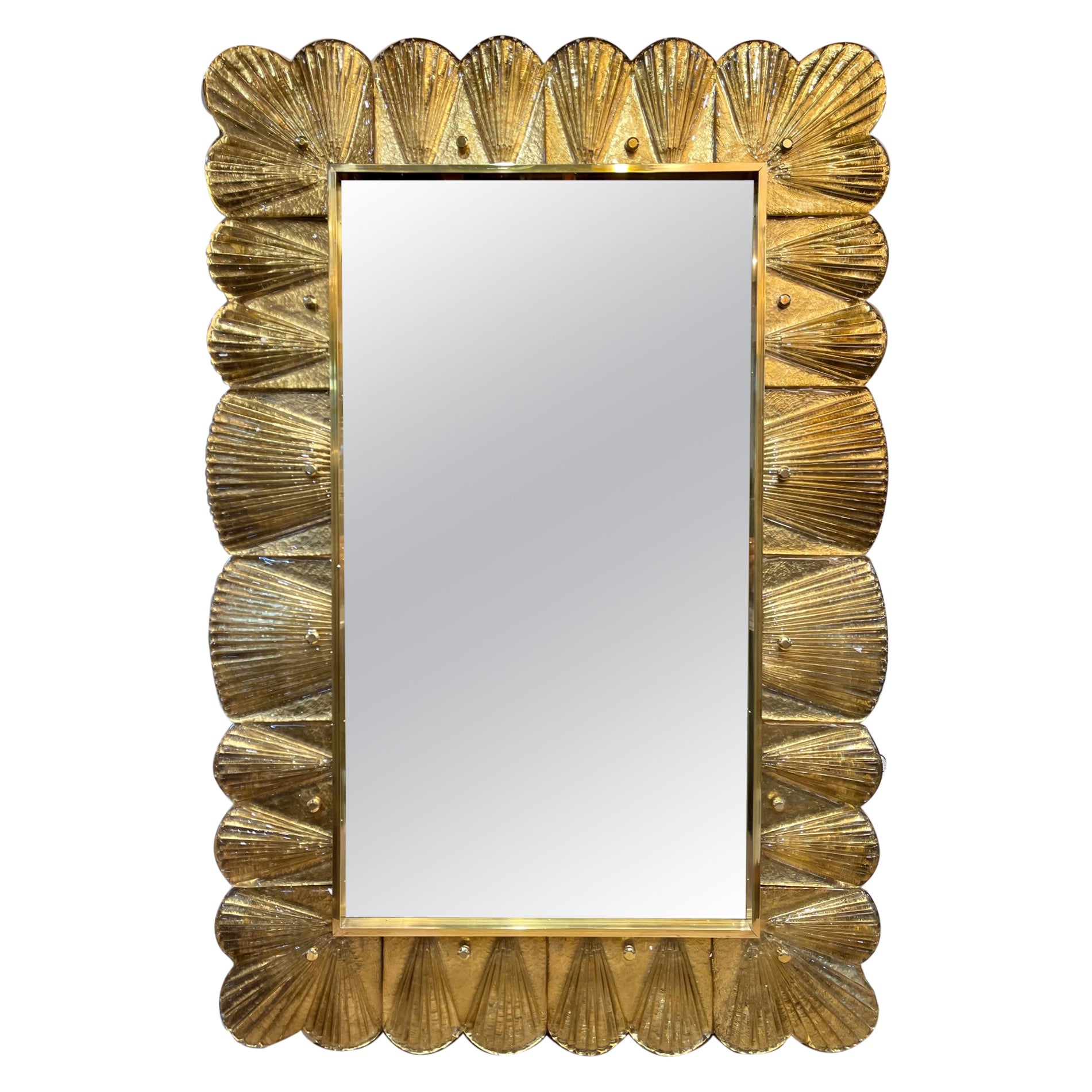 Modern Murano Glass and Brass Gold Ruffle Mirror