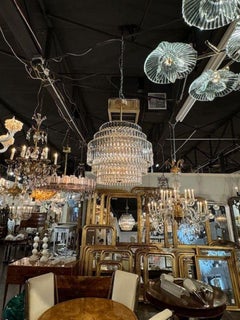 Modern Murano Glass and Brass Multi-Tier Drum Chandelier