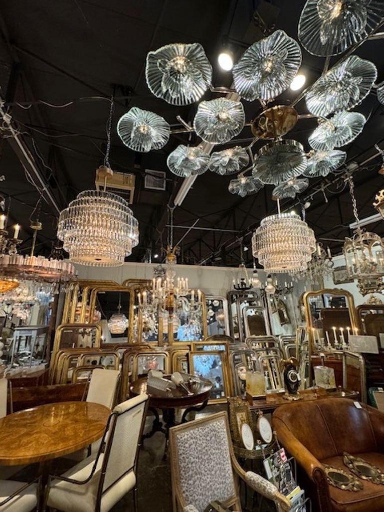 Italian Modern Murano Glass and Brass Multi-Tier Drum Chandelier For Sale