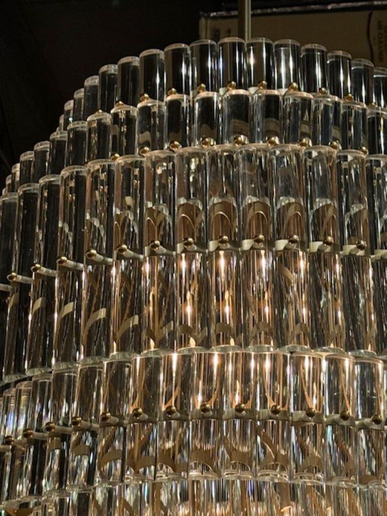 Contemporary Modern Murano Glass and Brass Multi-Tier Drum Chandelier For Sale