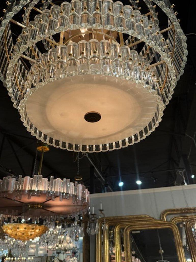 Modern Murano Glass and Brass Multi-Tier Drum Chandelier For Sale 1