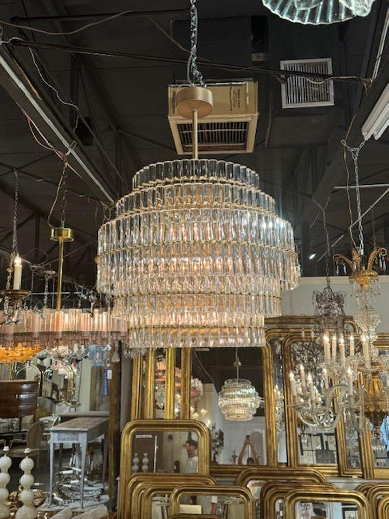 Modern Murano Glass and Brass Multi-Tier Drum Chandelier For Sale 3