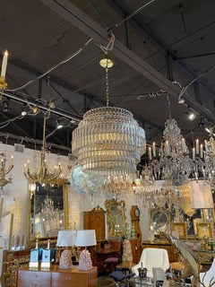 Modern Murano Glass and Brass Multi-Tiered Drum Form Chandelier