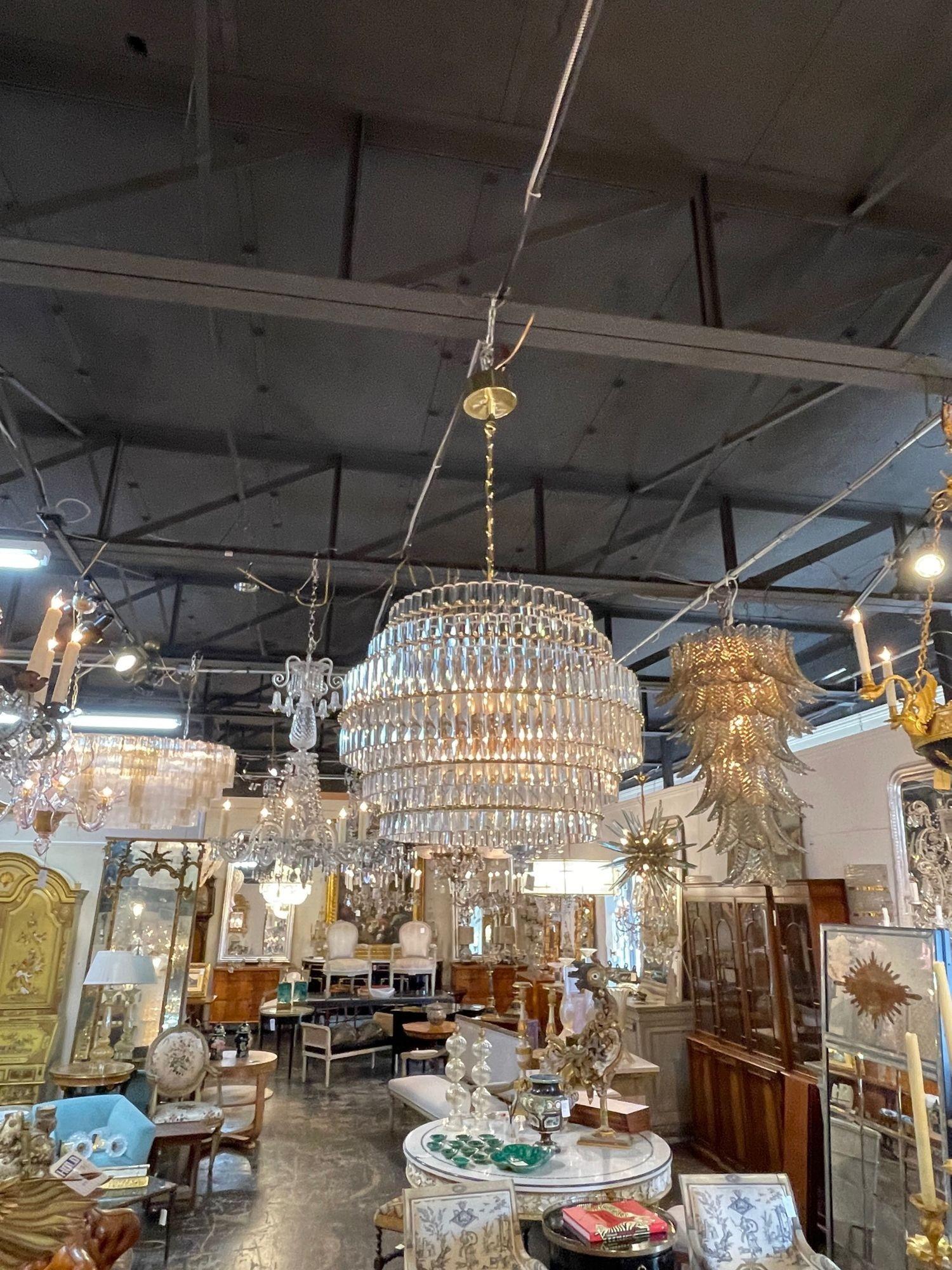 Modern Murano Glass and Brass Multi-Tiered Drum Form Chandelier In Good Condition For Sale In Dallas, TX