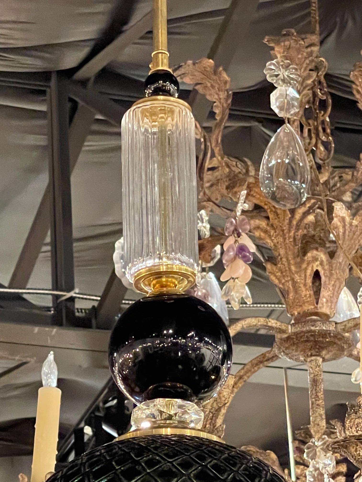 Italian Modern Murano Glass and Brass Pendant Lights For Sale