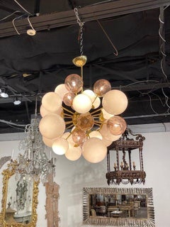 Modern Murano Glass and Brass Pink Cloud Chandelier