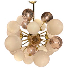 Modern Murano Glass and Brass Pink Cloud Chandelier