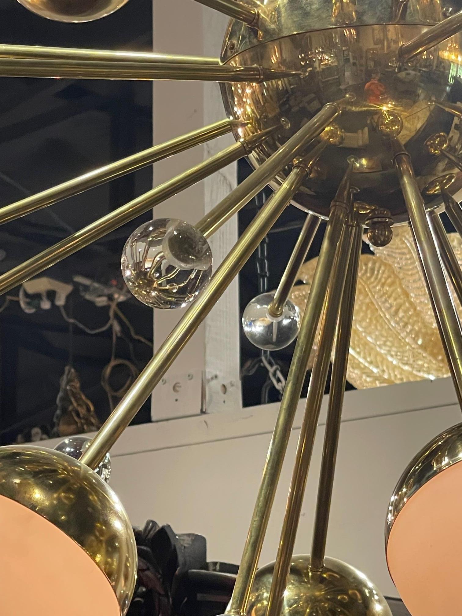 Contemporary Modern Murano Glass and Brass Sputnik Chandelier