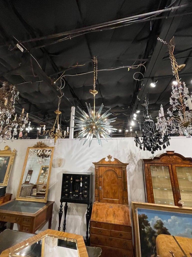 Modern Murano Glass and Brass Sputnik Chandelier in Fontana Green In Good Condition For Sale In Dallas, TX