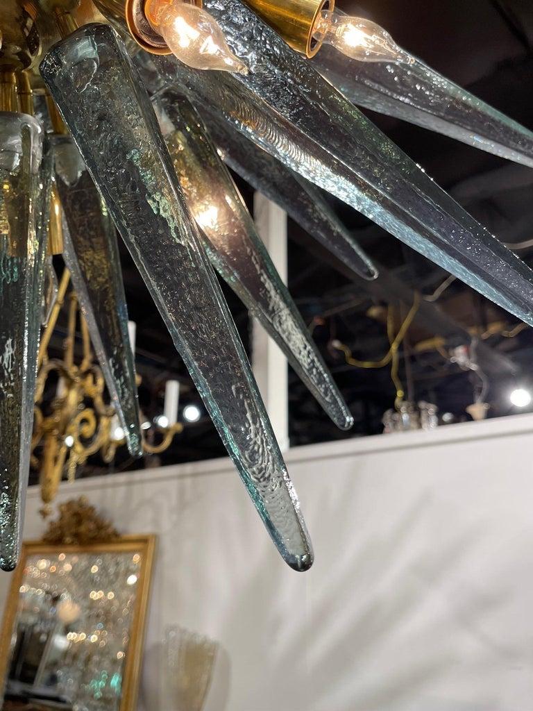Contemporary Modern Murano Glass and Brass Sputnik Chandelier in Fontana Green For Sale