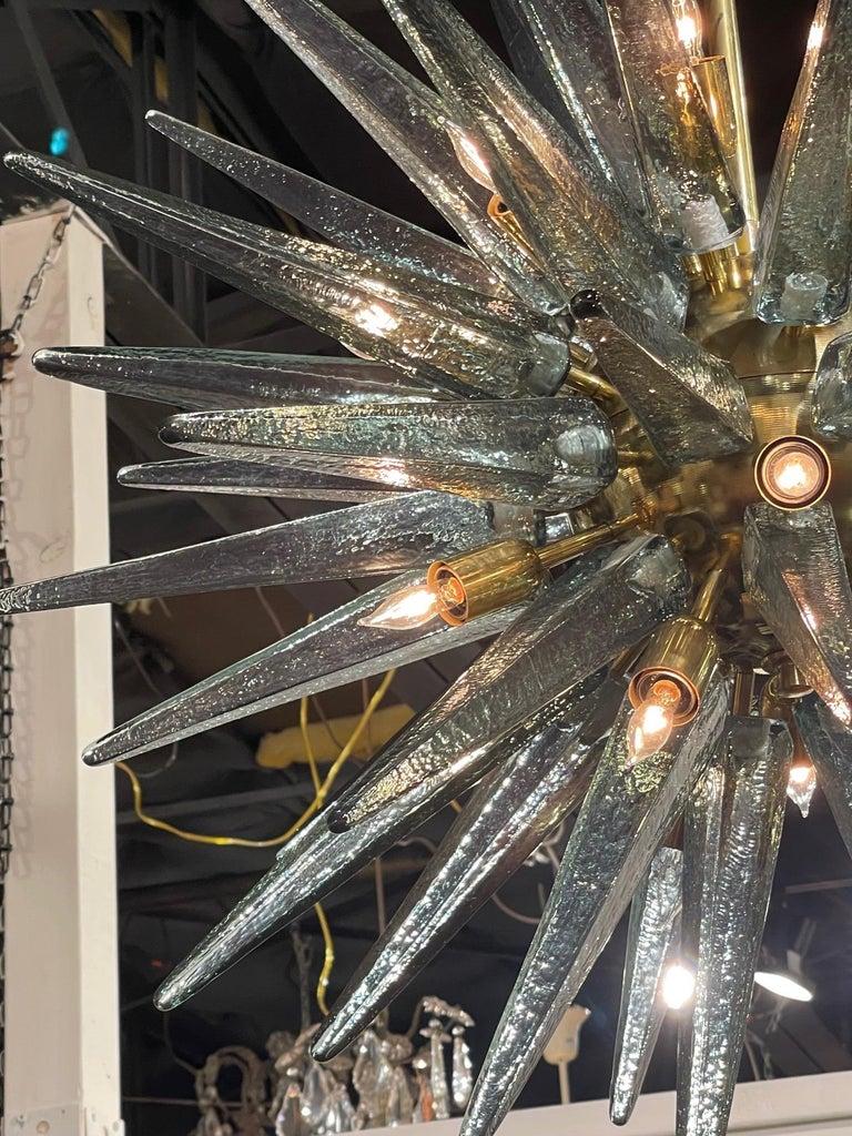 Modern Murano Glass and Brass Sputnik Chandelier in Fontana Green For Sale 1