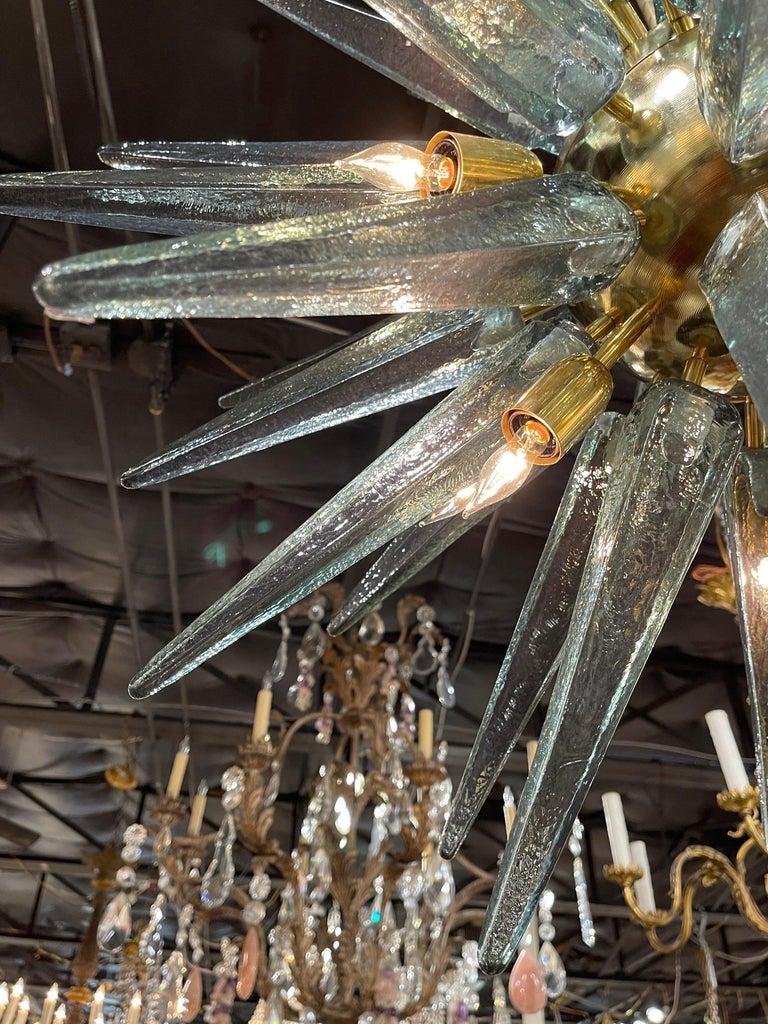 Modern Murano Glass and Brass Sputnik Chandelier in Fontana Green For Sale 2