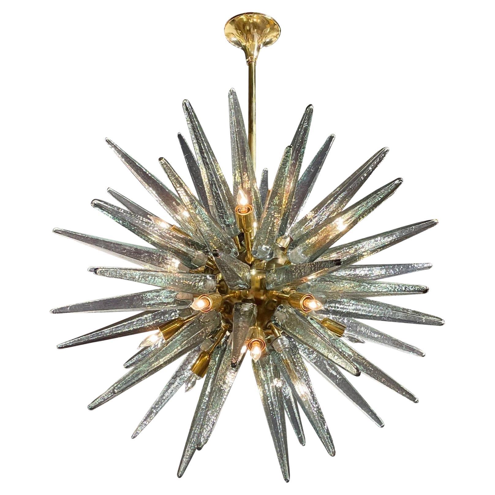 Modern Murano Glass and Brass Sputnik Chandelier in Fontana Green