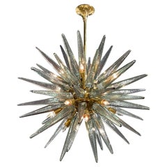 Modern Murano Glass and Brass Sputnik Chandelier in Fontana Green