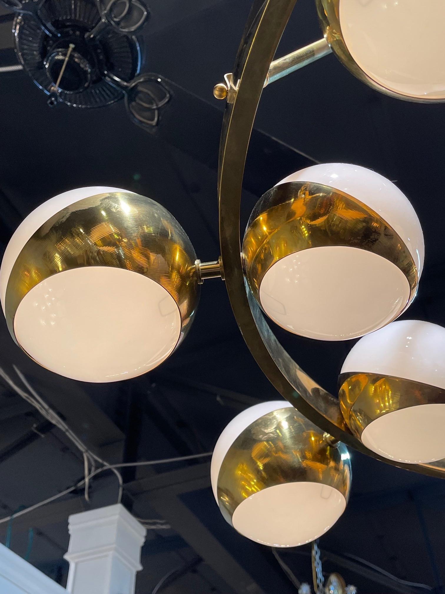 Spectacular modern murano glass and brass suspension 18 light chandelier. Creates a beautiful upscale decorative look. A true work of art!!