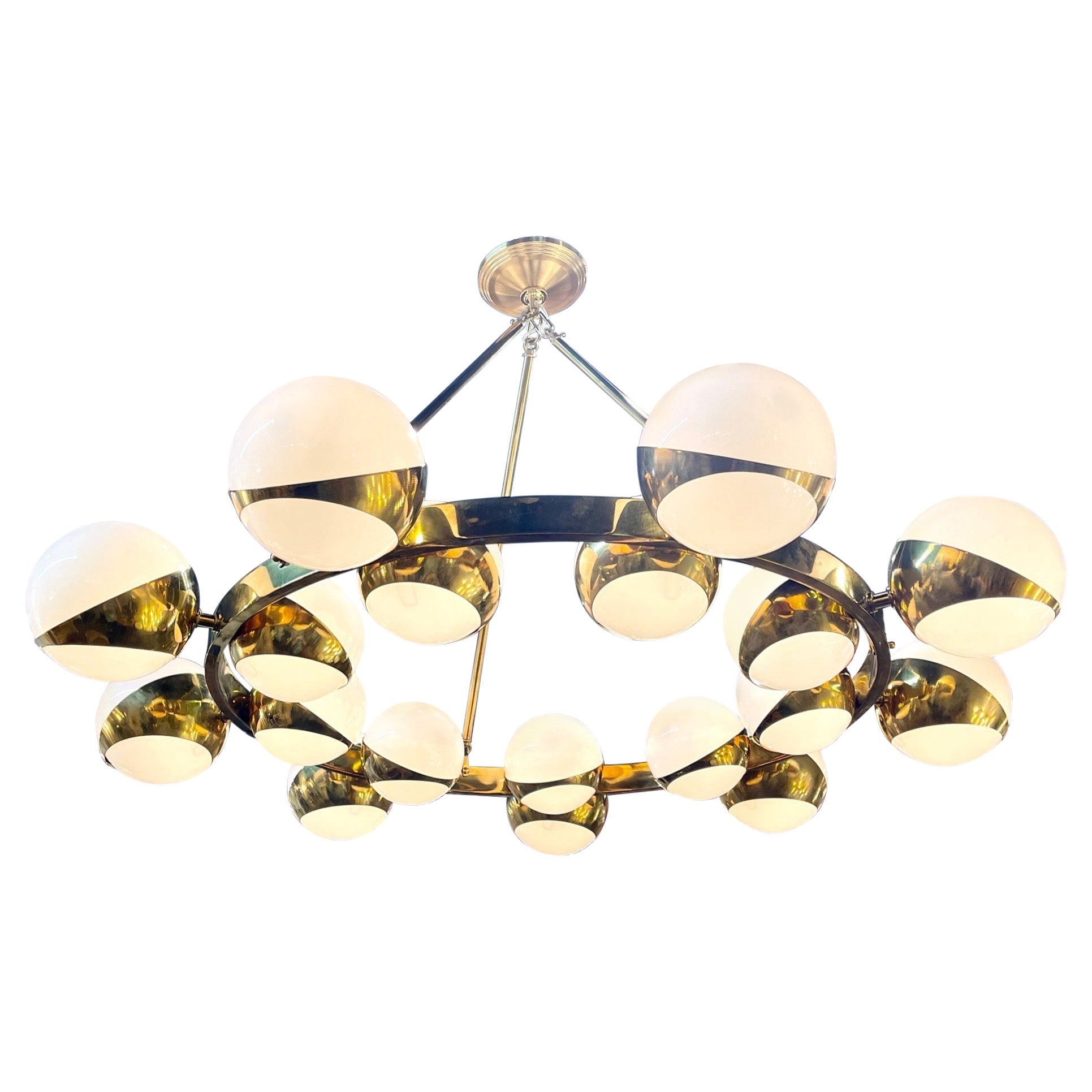 Lampadario moderno a sospensione in ottone e vetro di Murano a 18 luci