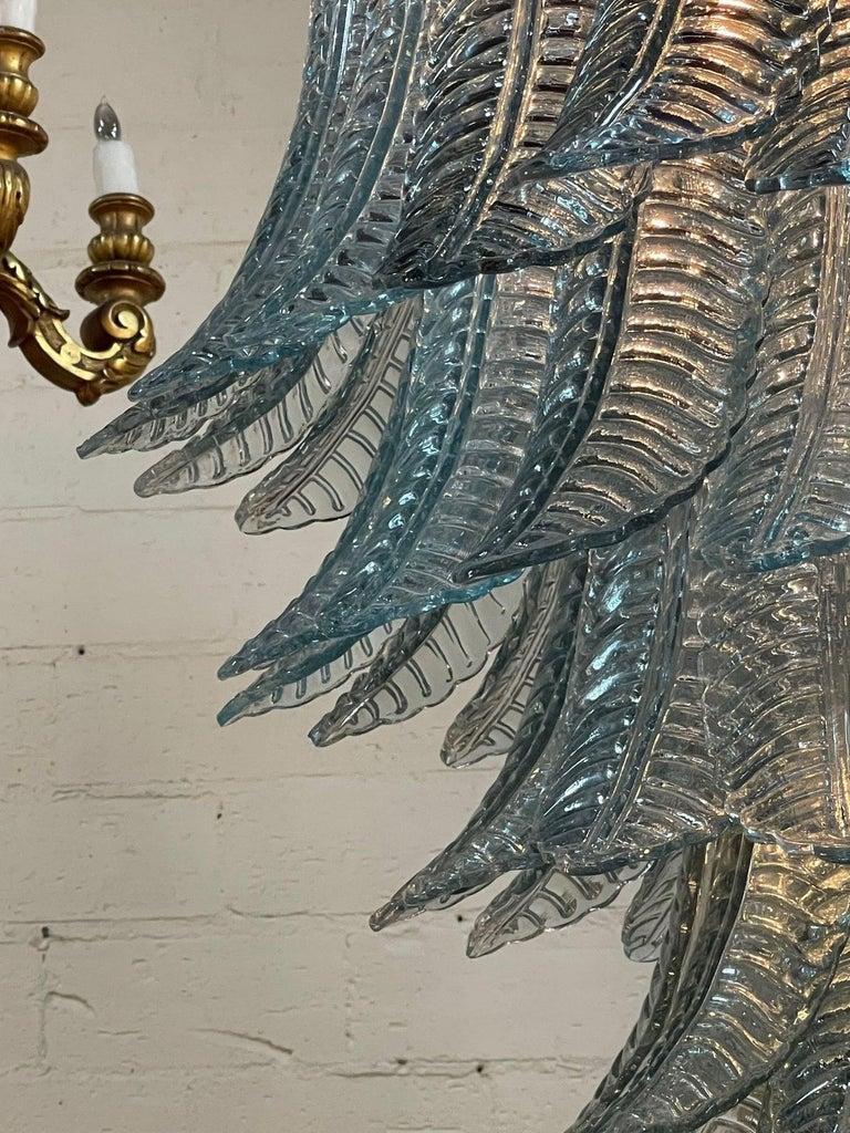 Italian Modern Murano Glass Aqua Blue Waterfall Chandelier For Sale