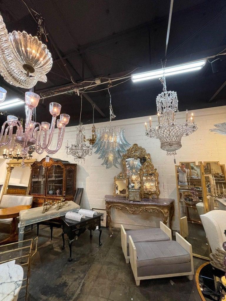 Contemporary Modern Murano Glass Aqua Blue Waterfall Chandelier For Sale