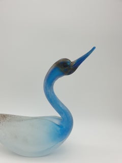 Modern Murano Glass Bird, Blue Color "Scavo" Finish by Cenedese, Mid-1970s