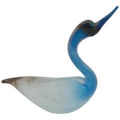 Modern Murano Glass Bird, Blue Color "Scavo" Finish by Cenedese, Mid-1970s