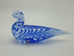 Modern Murano Glass Bird in Blue Fenicio Festooning Pattern by Cenedese, 1970s
