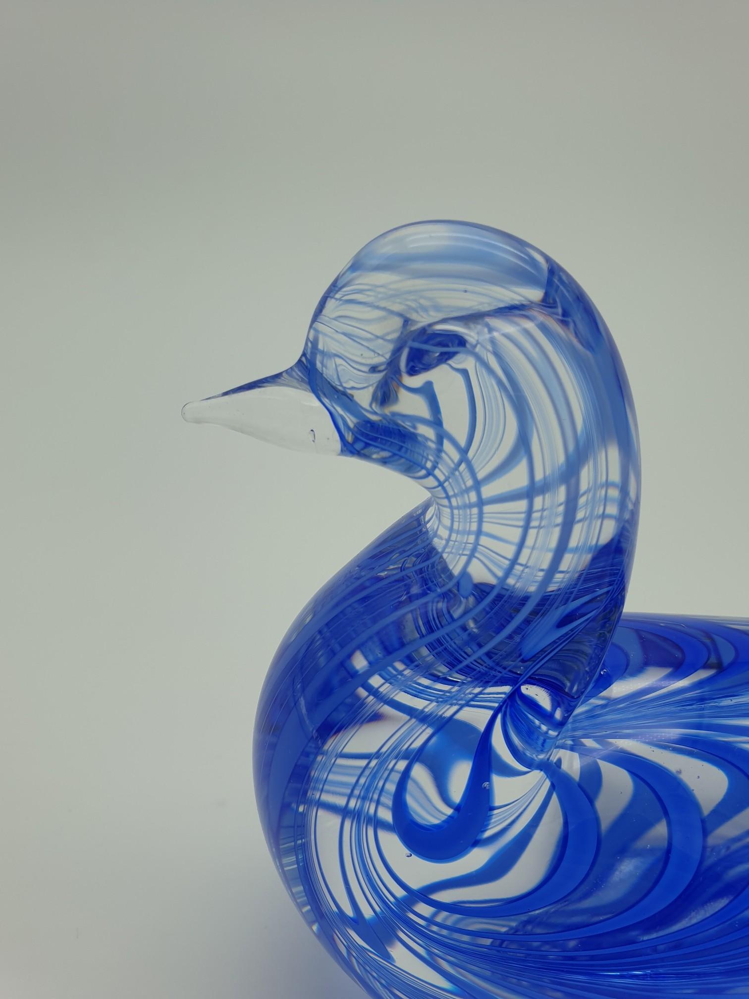 20th Century Modern Murano Glass Bird in Blue Fenicio Festooning Pattern by Cenedese, 1970s For Sale