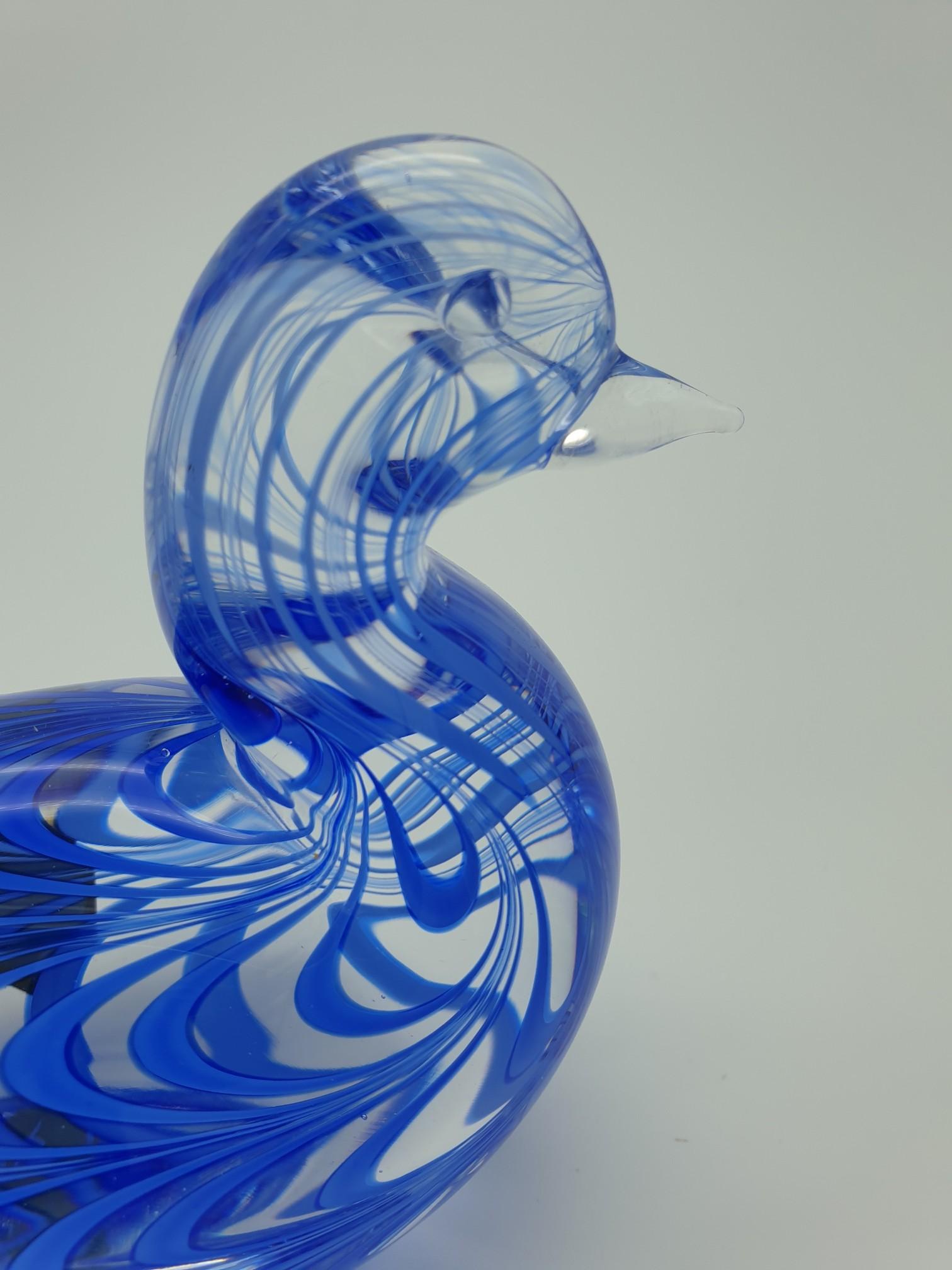 Modern Murano Glass Bird in Blue Fenicio Festooning Pattern by Cenedese, 1970s For Sale 4