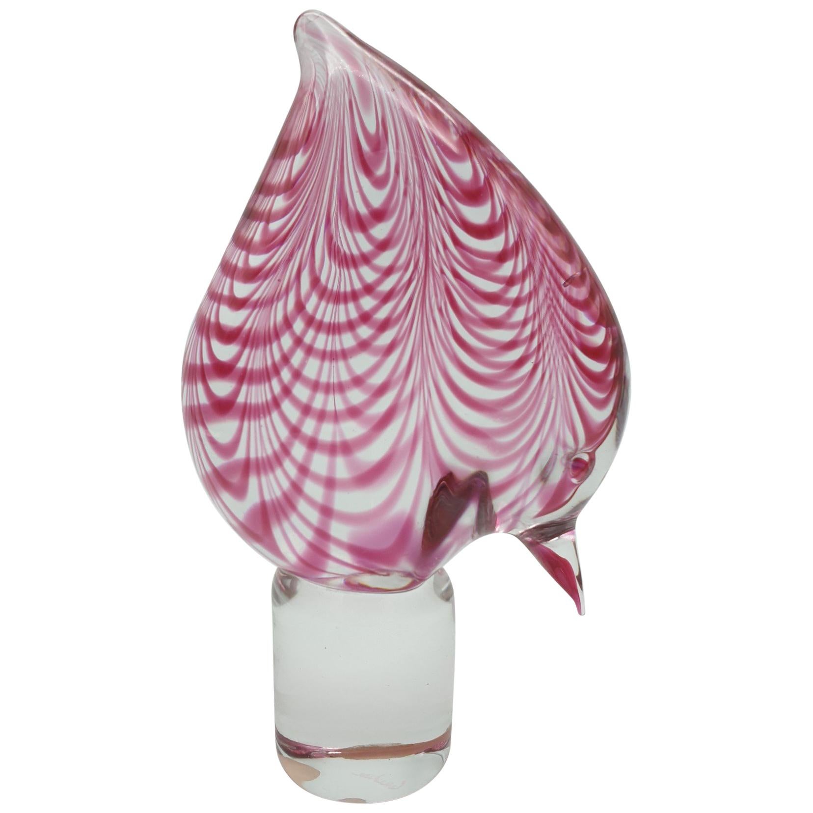 Modern Murano Glass Bird in Ruby "Fenicio" Festooning Pattern by Cenedese, 1970s For Sale