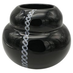 Modern Murano Glass Black Vase with White Zanfirico by Cenedese, Late 1990s