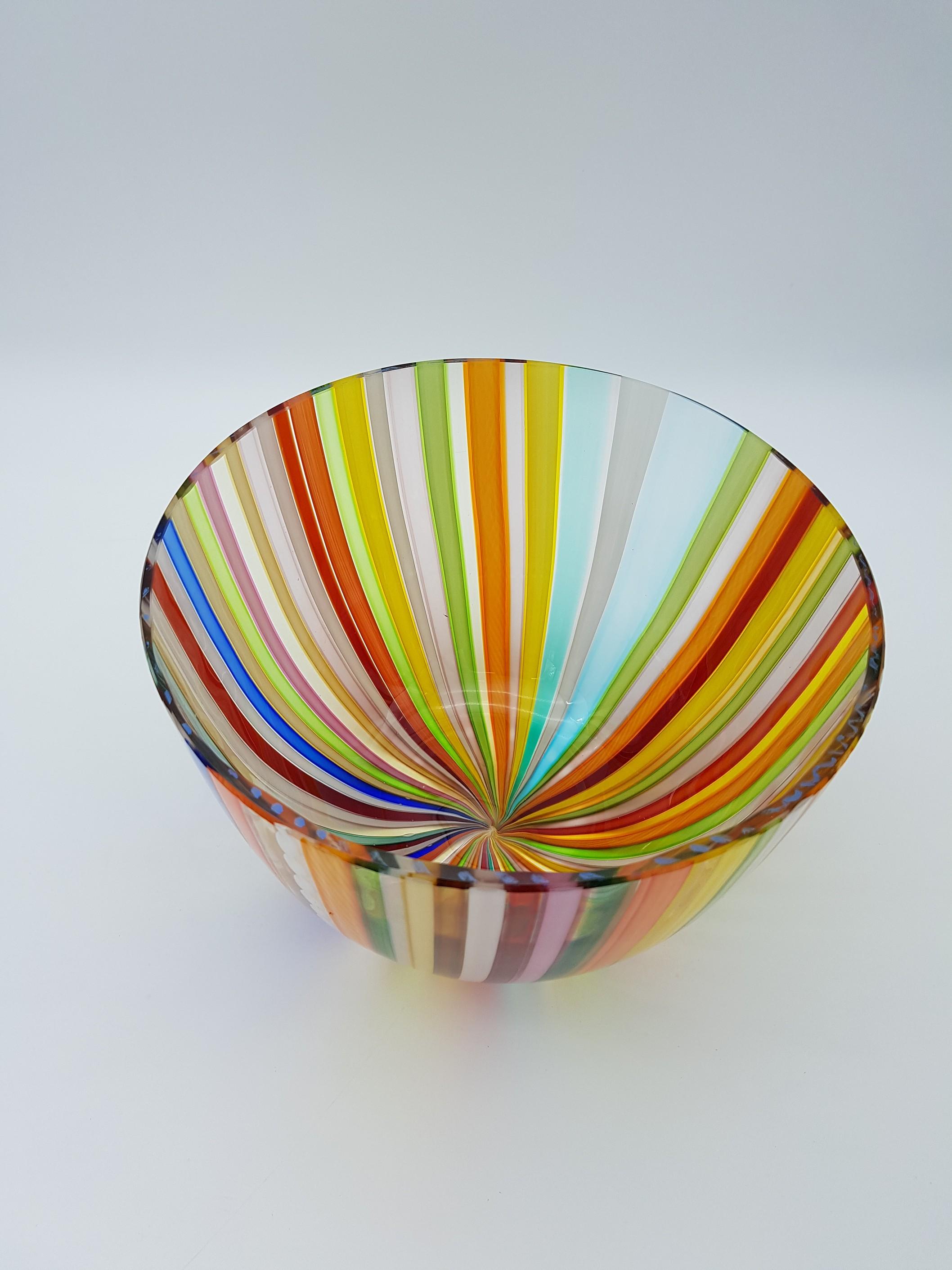 Modern Murano Glass Bowl Centerpiece, Bright Rainbow Colors by Cenedese, 1998 For Sale 8