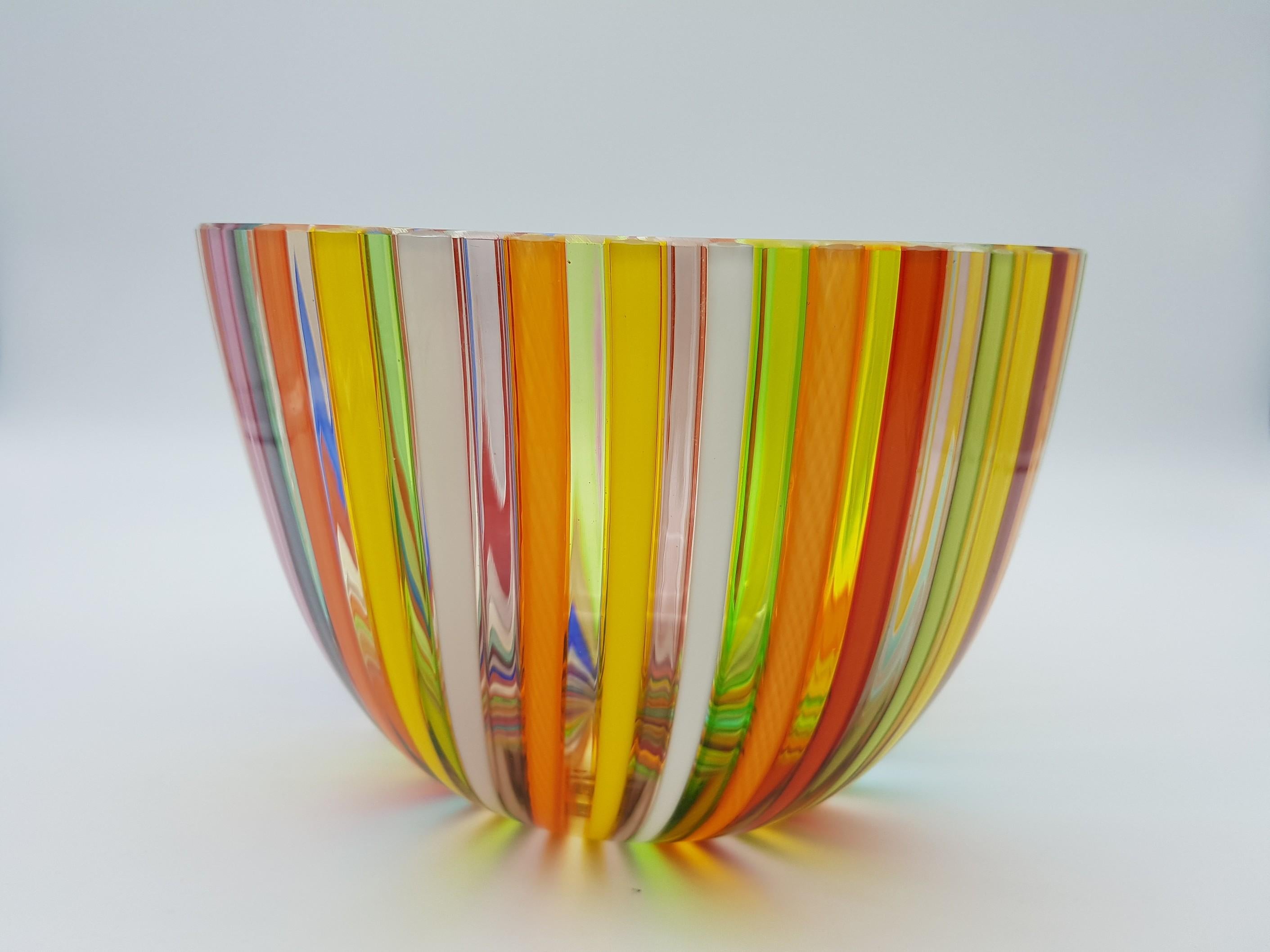 Modern Murano Glass Bowl Centerpiece, Bright Rainbow Colors by Cenedese, 1998 For Sale 10