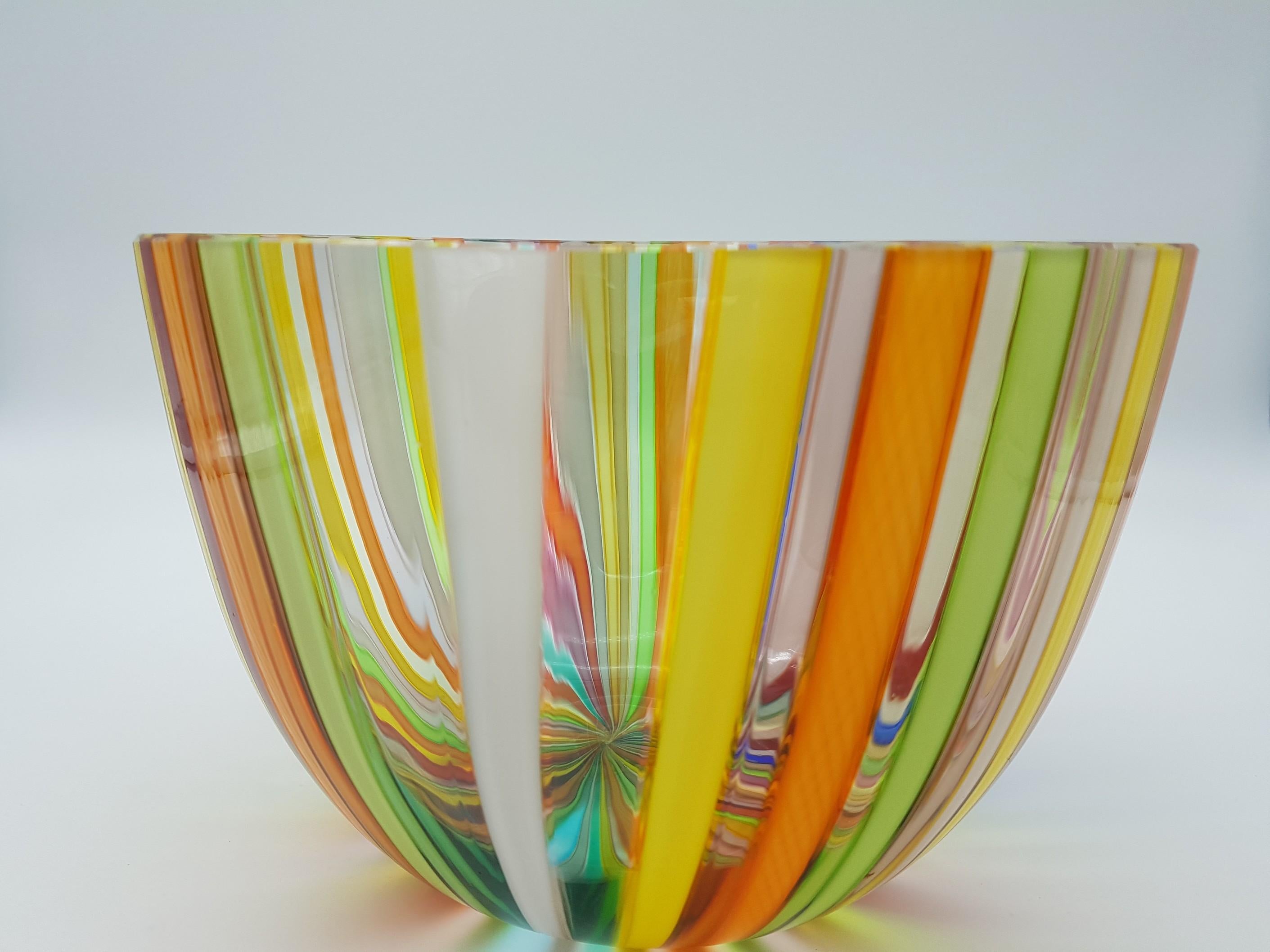 Modern Murano Glass Bowl Centerpiece, Bright Rainbow Colors by Cenedese, 1998 For Sale 11