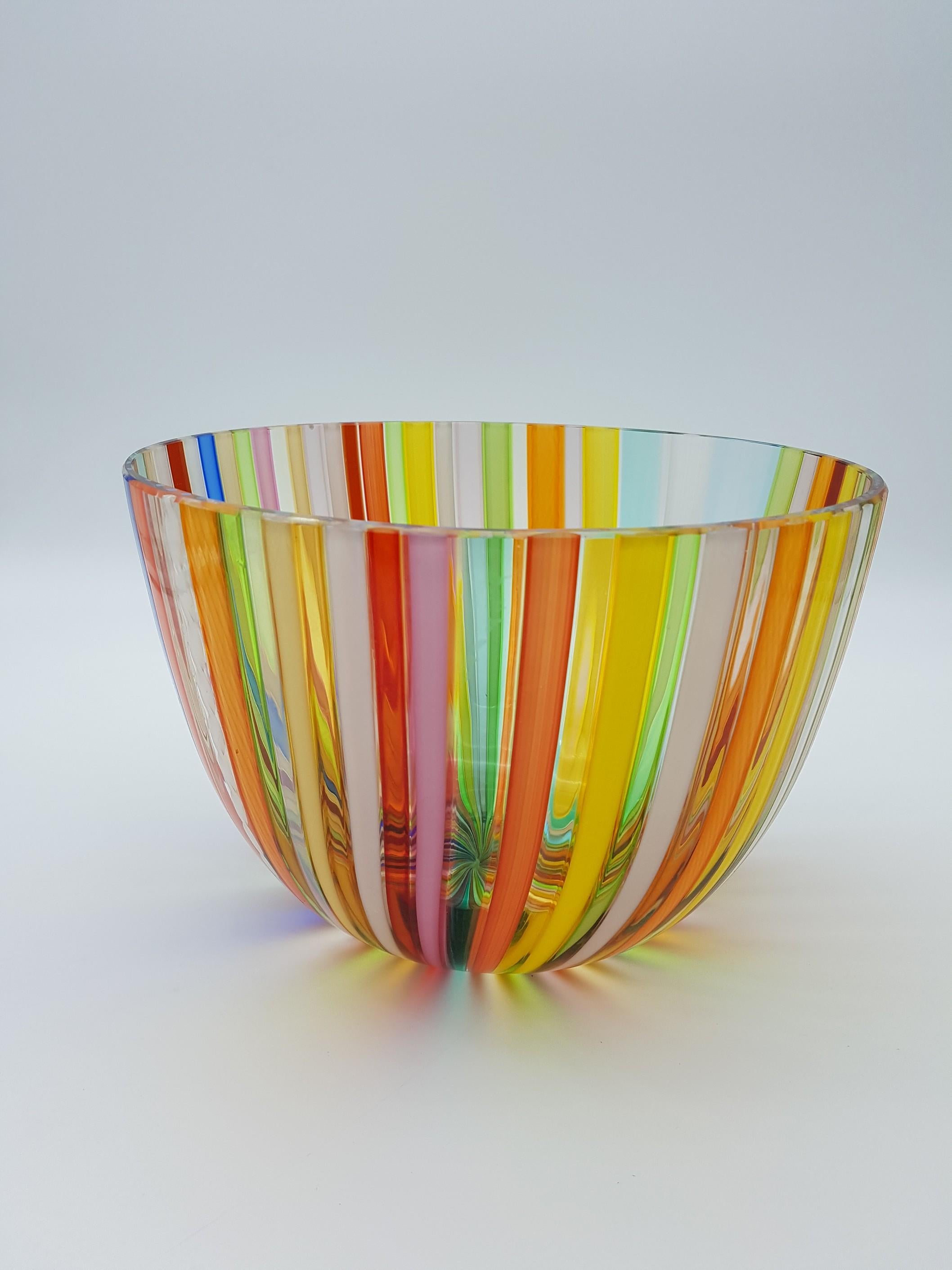Italian Modern Murano Glass Bowl Centerpiece, Bright Rainbow Colors by Cenedese, 1998 For Sale