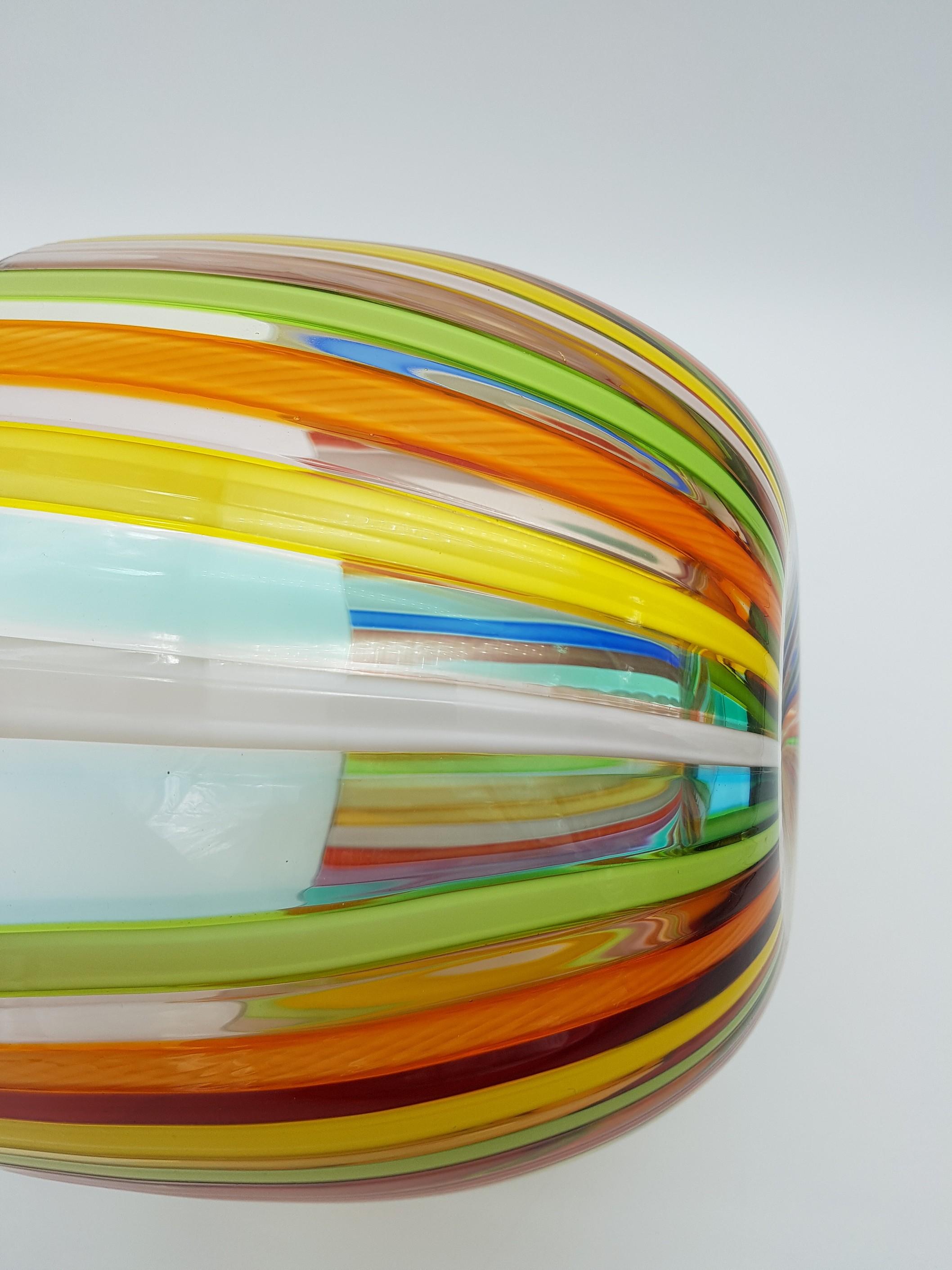 Late 20th Century Modern Murano Glass Bowl Centerpiece, Bright Rainbow Colors by Cenedese, 1998 For Sale