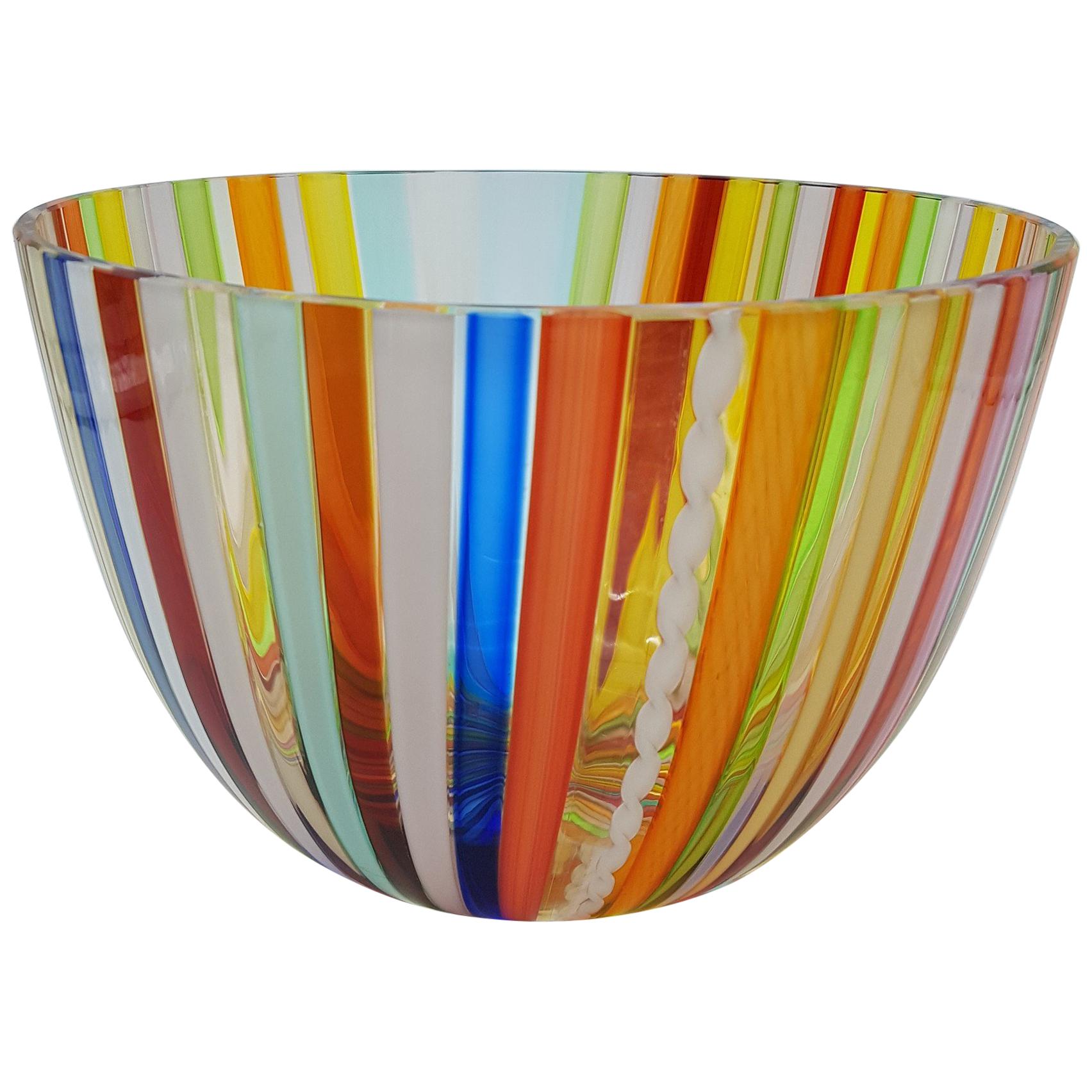 Modern Murano Glass Bowl Centerpiece, Bright Rainbow Colors by Cenedese, 1998 For Sale