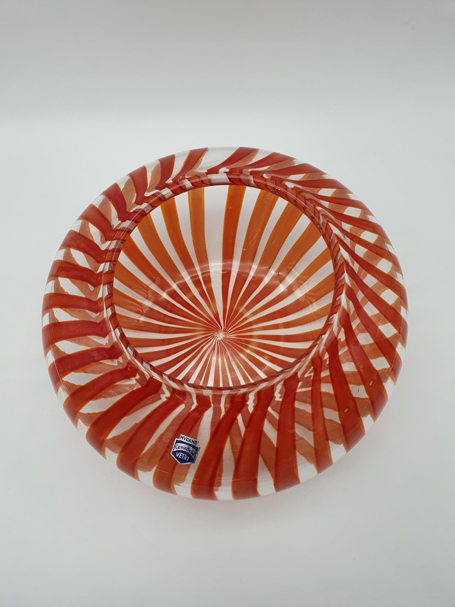 Modern Murano Glass Bowl with Red Canes by Gino Cenedese, 1998 For Sale 2