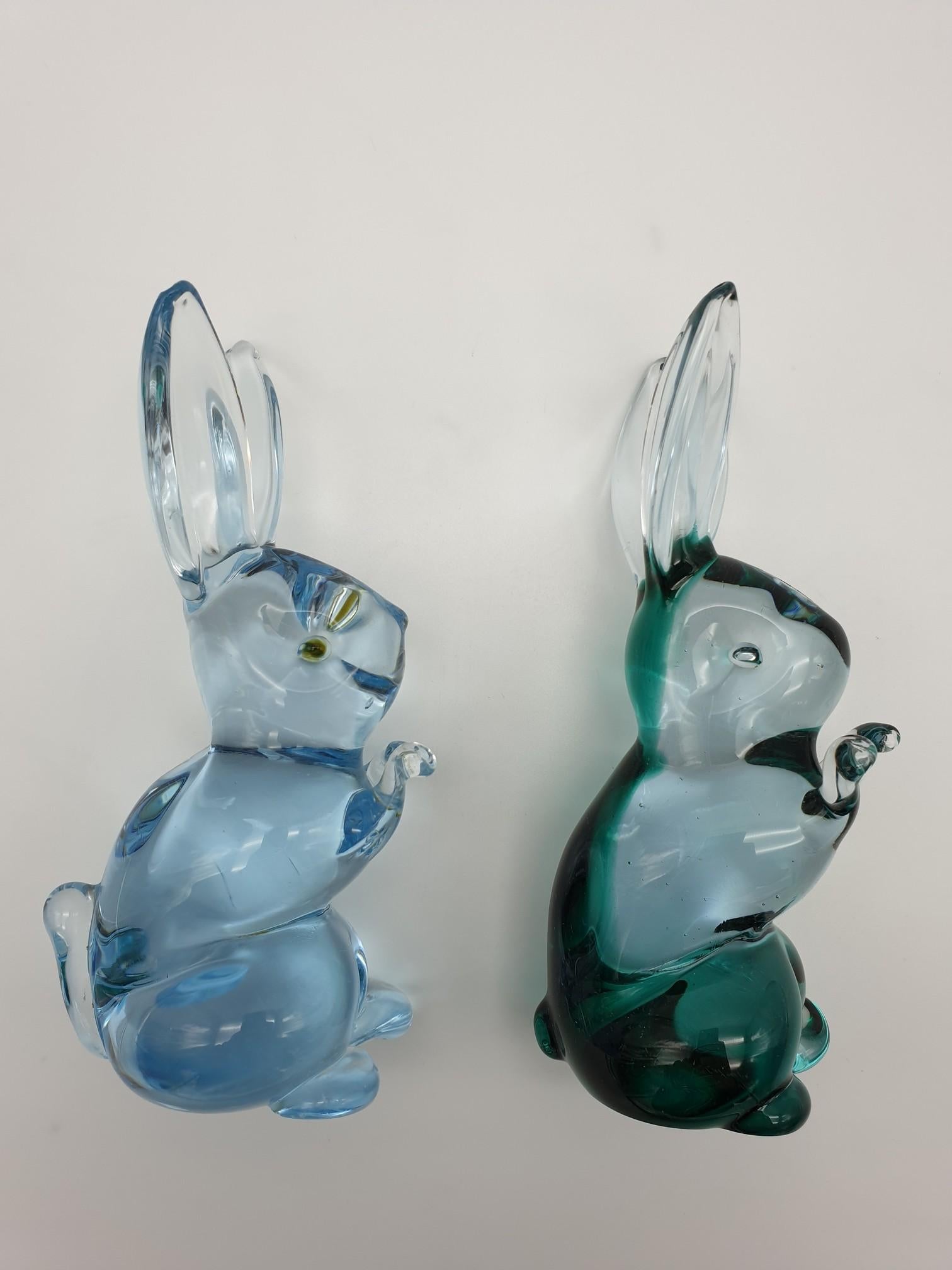 Italian Modern Murano Glass Bunnies Pair by Cenedese, 1980s For Sale
