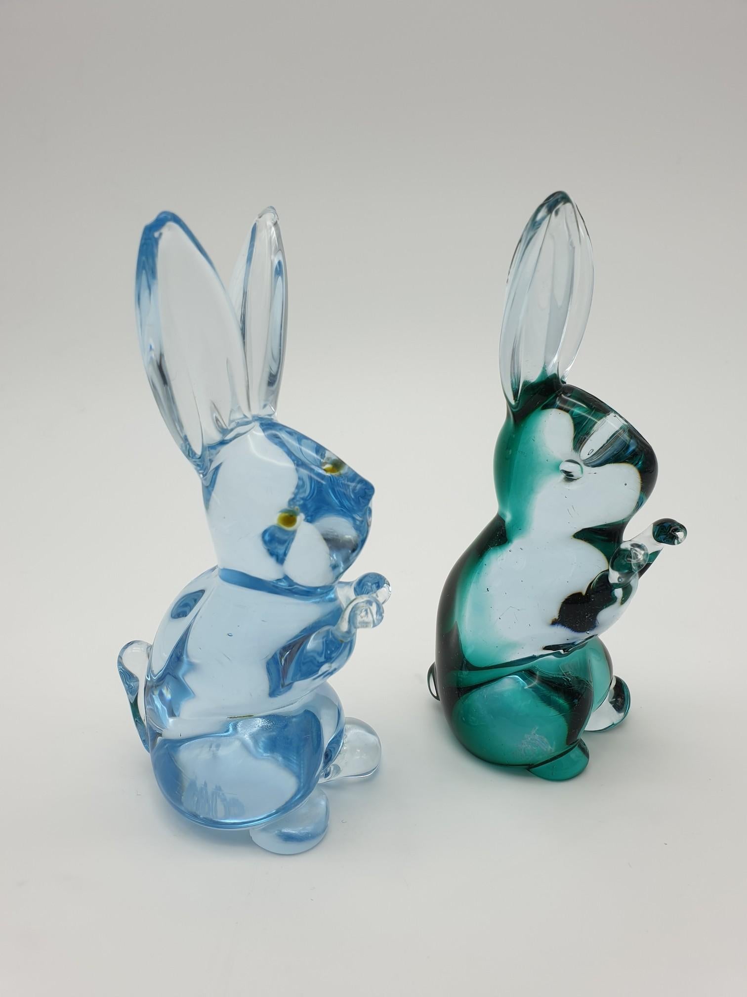 Modern Murano Glass Bunnies Pair by Cenedese, 1980s For Sale 4