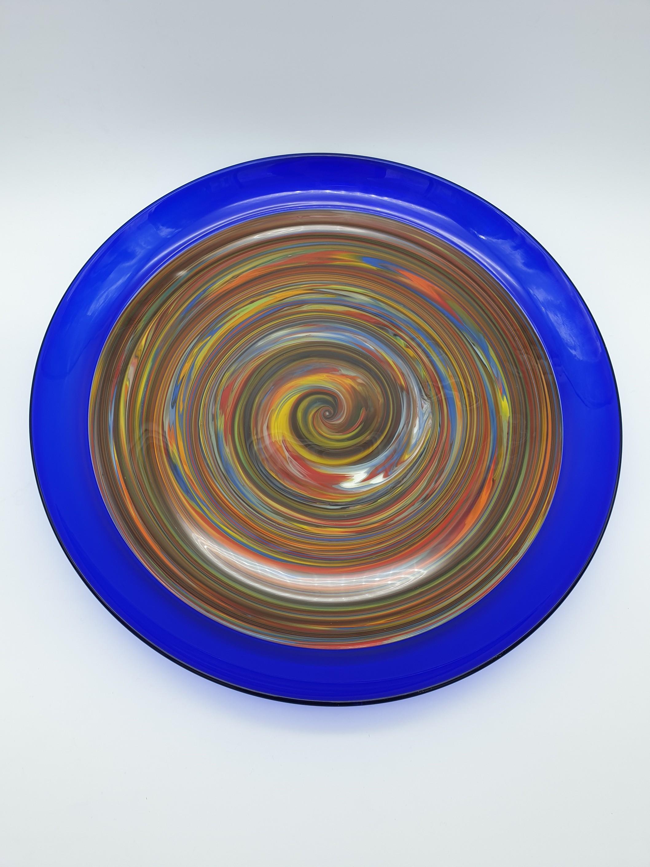 Hand-Crafted Modern Murano Glass Centerpiece/Platter with Blue 