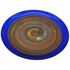 Modern Murano Glass Centerpiece/Platter with Blue "Incalmo" by Cenedese, 1990s