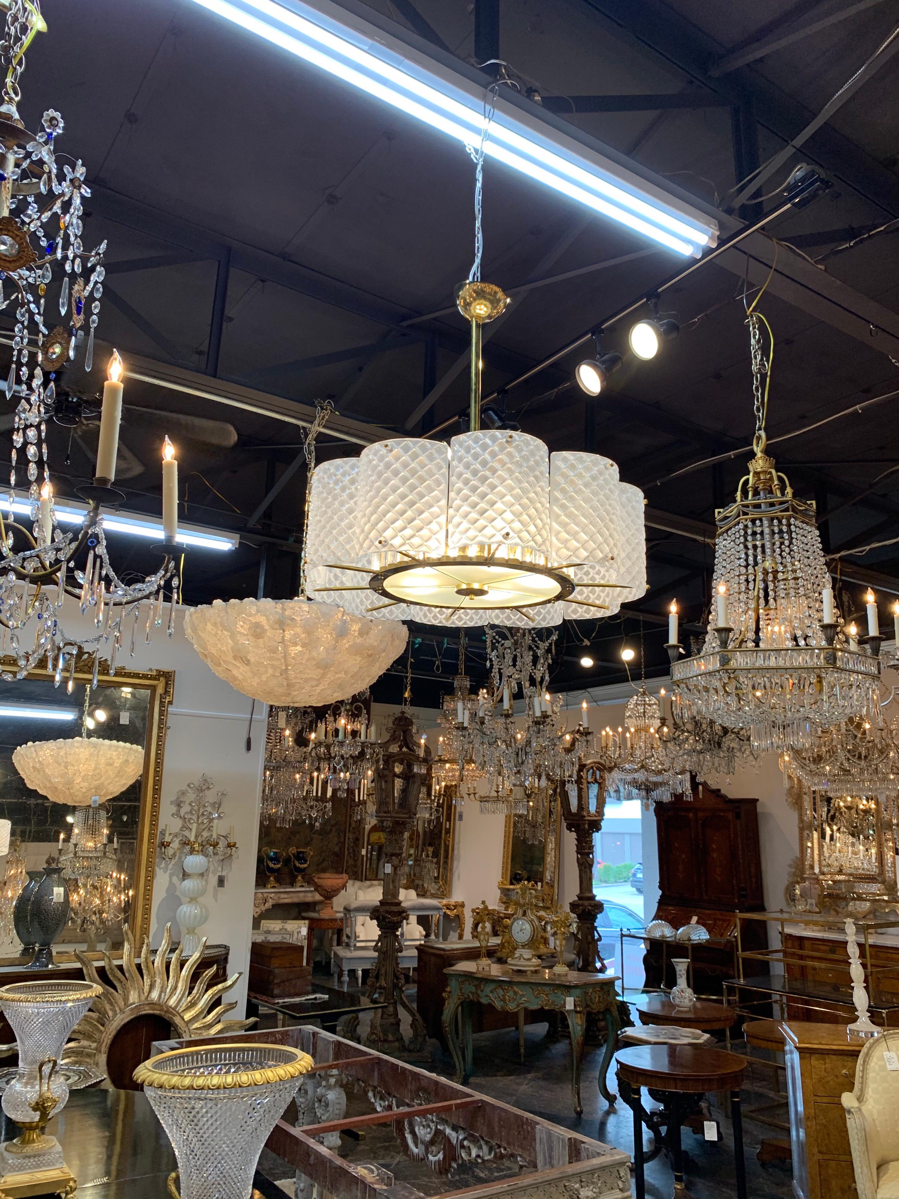 Brass Modern Murano Glass Chandelier For Sale