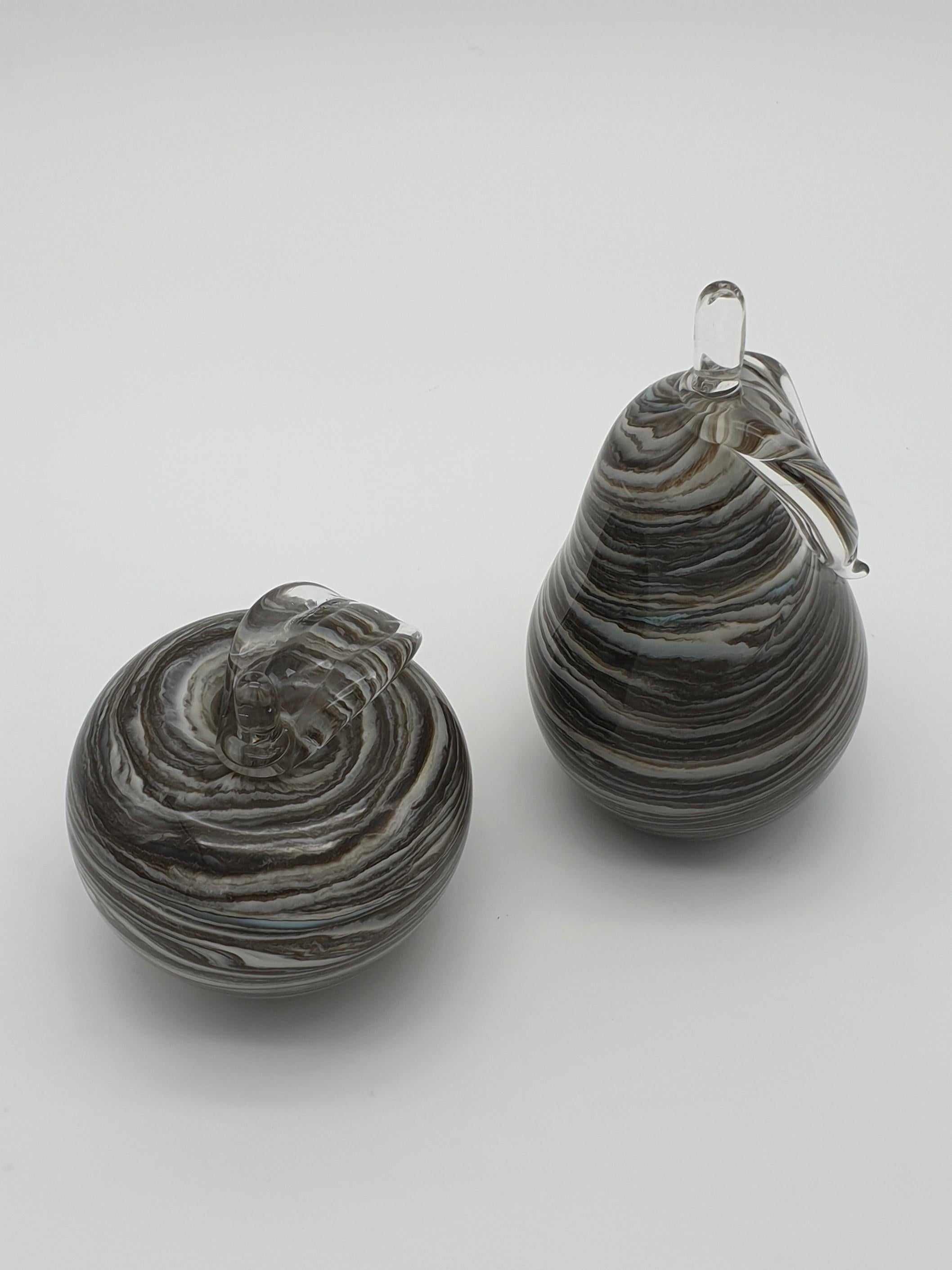 Modern Murano Glass Decorative Apple and Pear, Marbled Gray Color, late 1990s For Sale 6