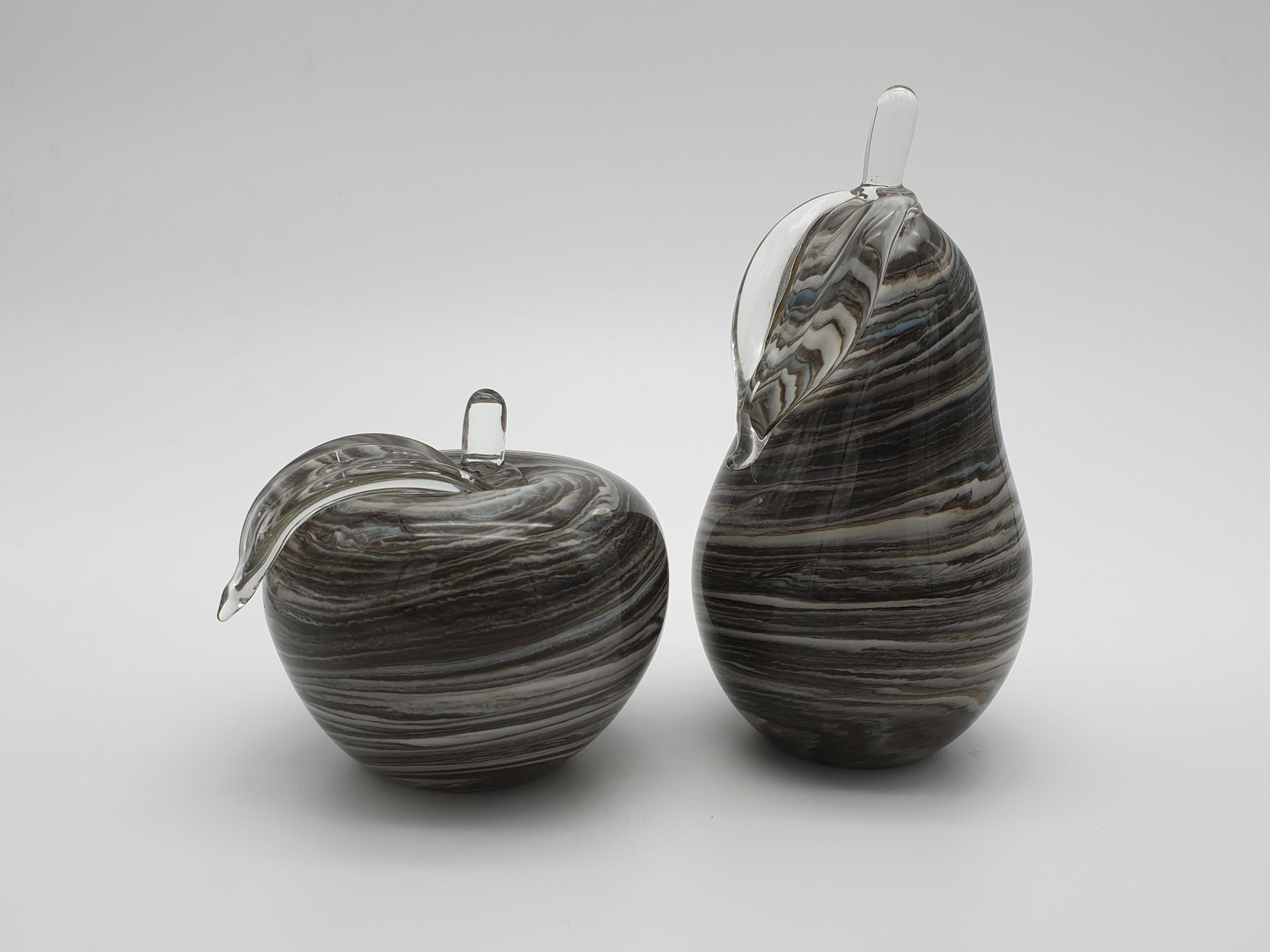 Modern Murano Glass Decorative Apple and Pear, Marbled Gray Color, late 1990s For Sale 7