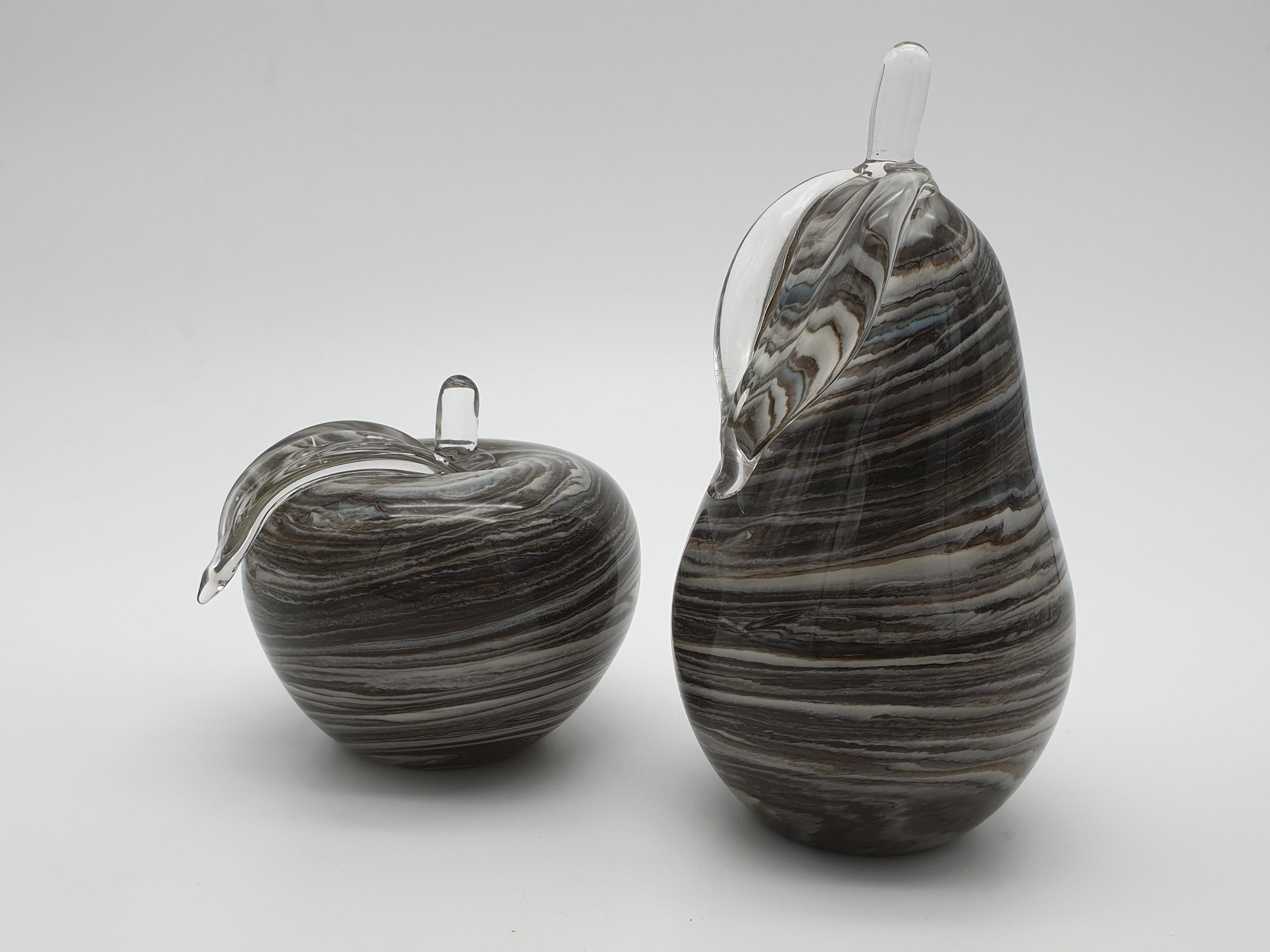 Modern Murano Glass Decorative Apple and Pear, Marbled Gray Color, late 1990s For Sale 8