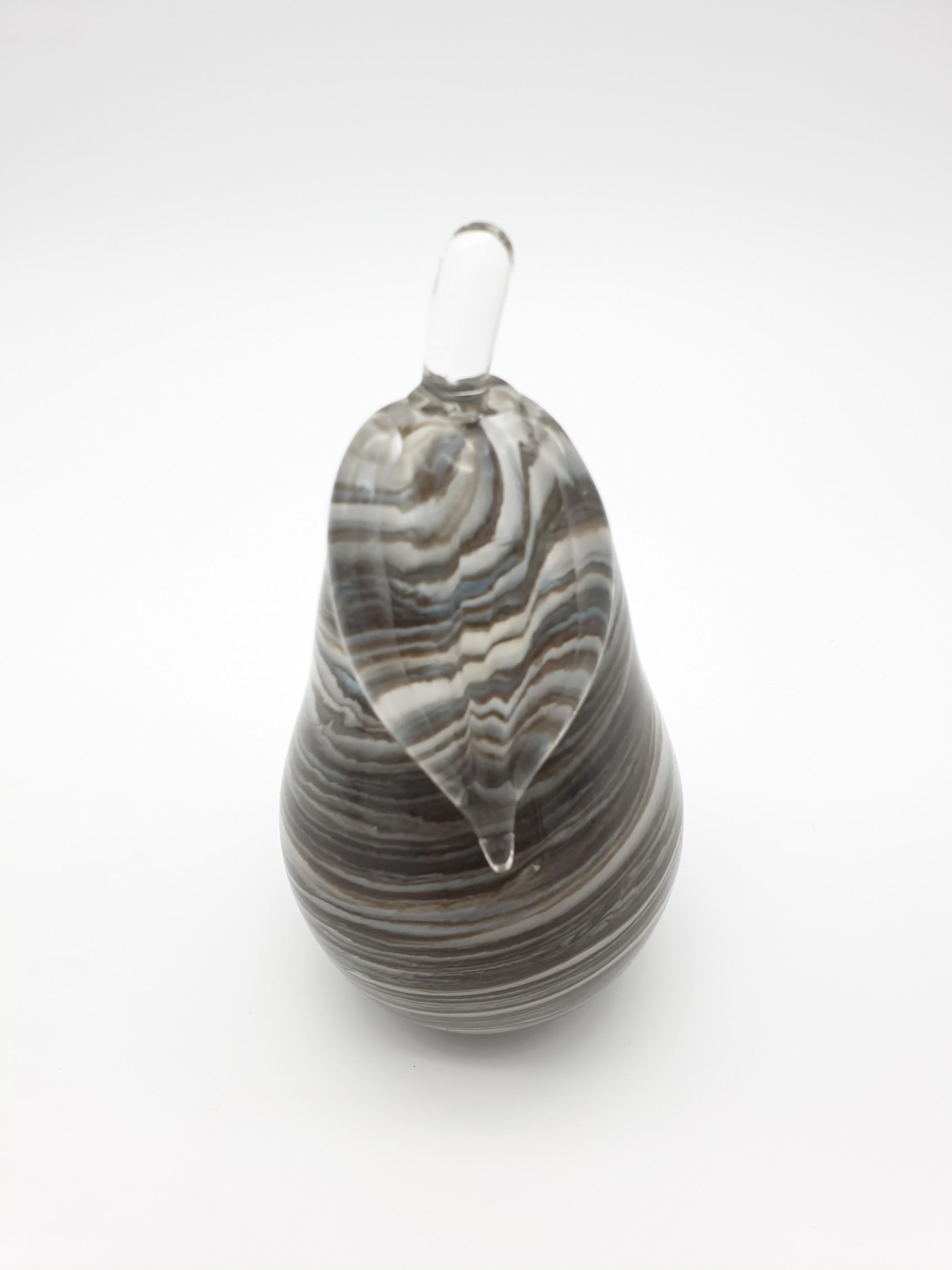 Italian Modern Murano Glass Decorative Apple and Pear, Marbled Gray Color, late 1990s For Sale
