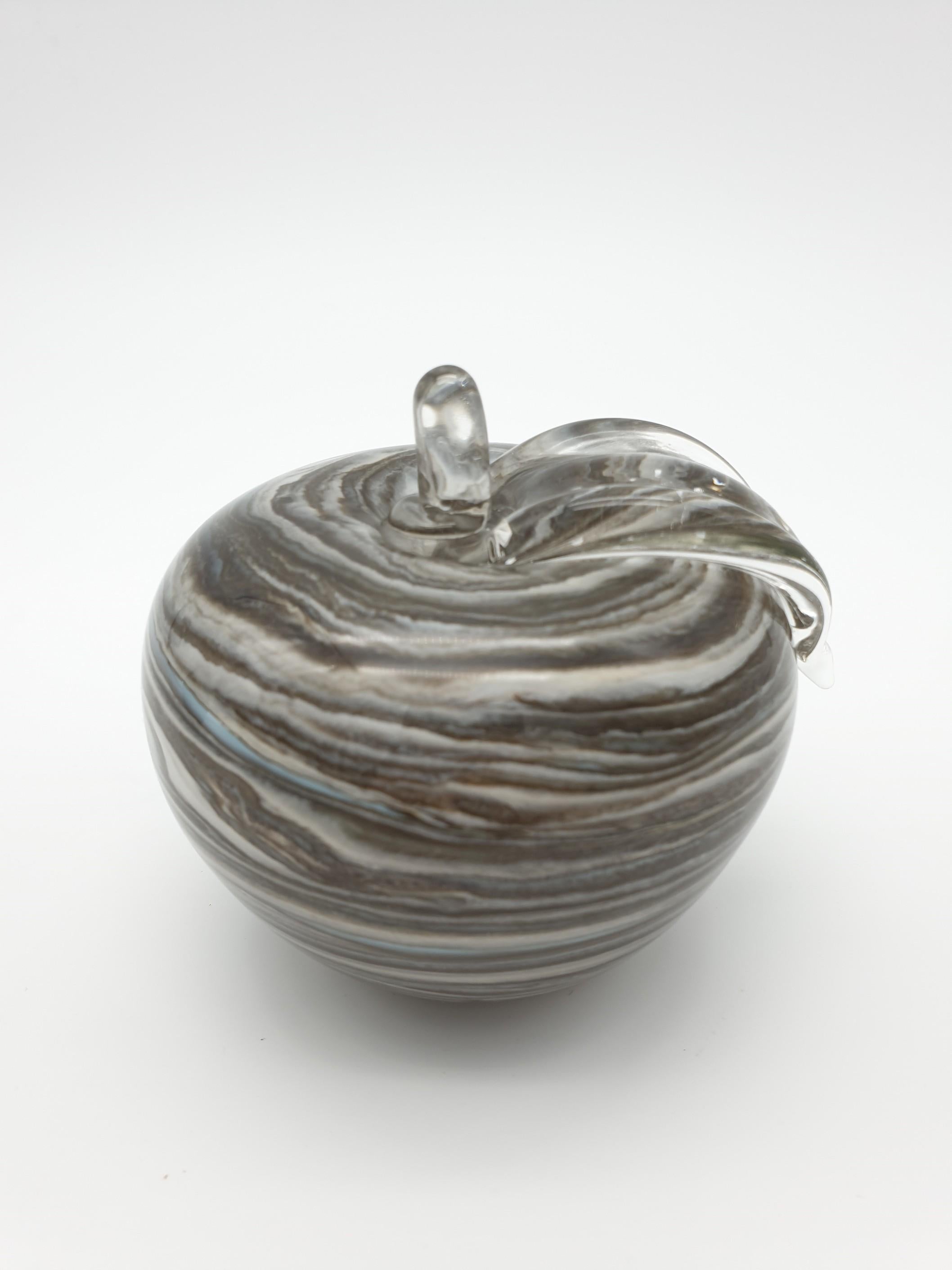 Modern Murano Glass Decorative Apple and Pear, Marbled Gray Color, late 1990s For Sale 1