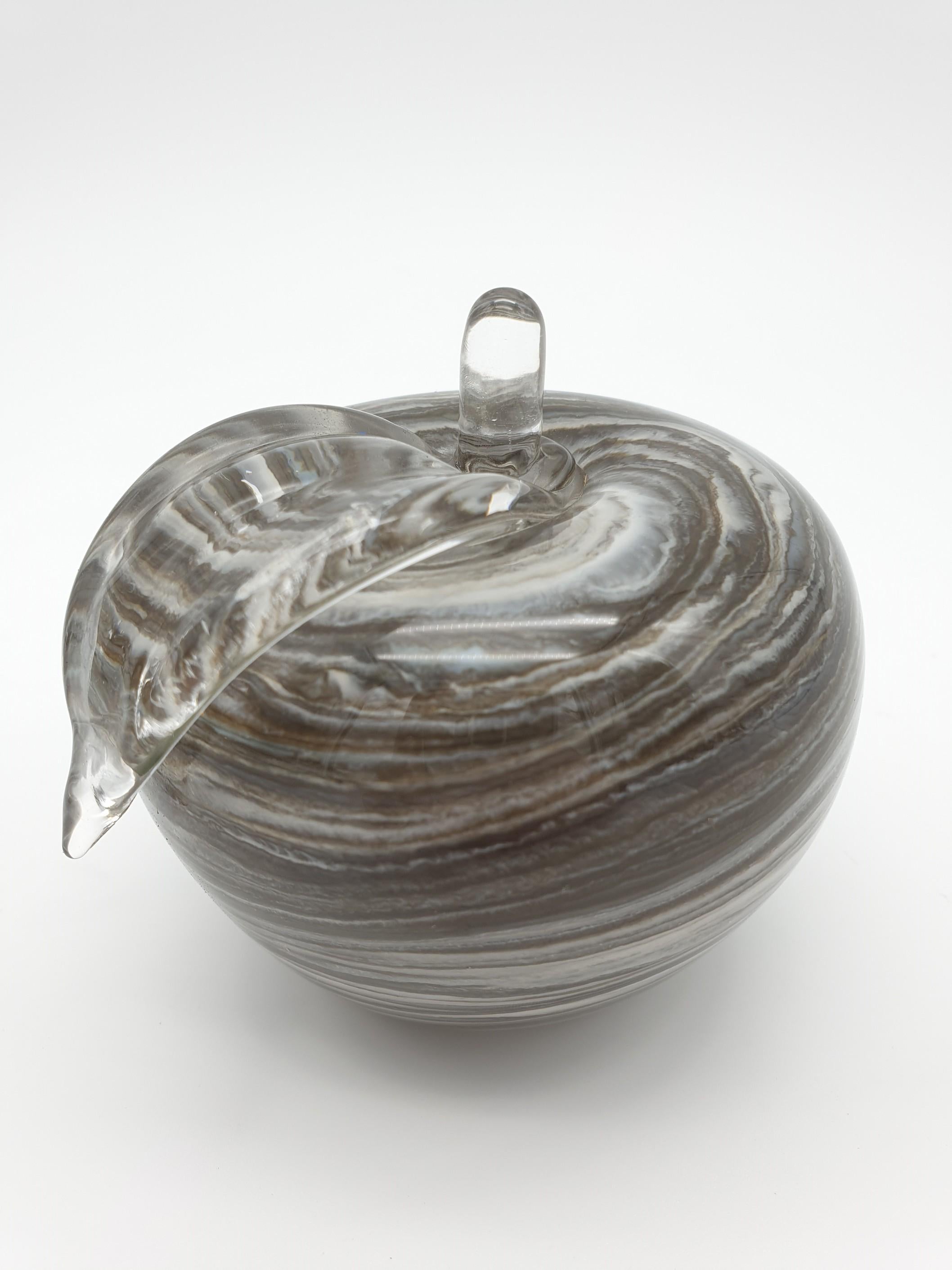 Modern Murano Glass Decorative Apple and Pear, Marbled Gray Color, late 1990s For Sale 3